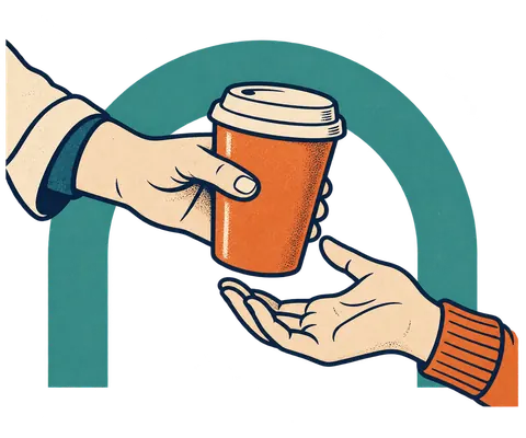 A coffee passed across the counter.