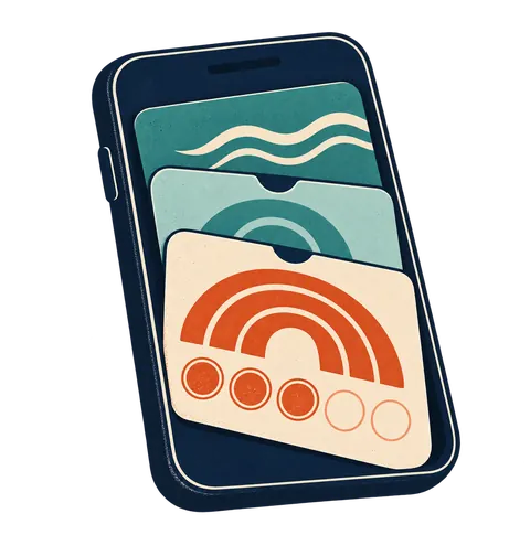 A phone with wallet cards.
